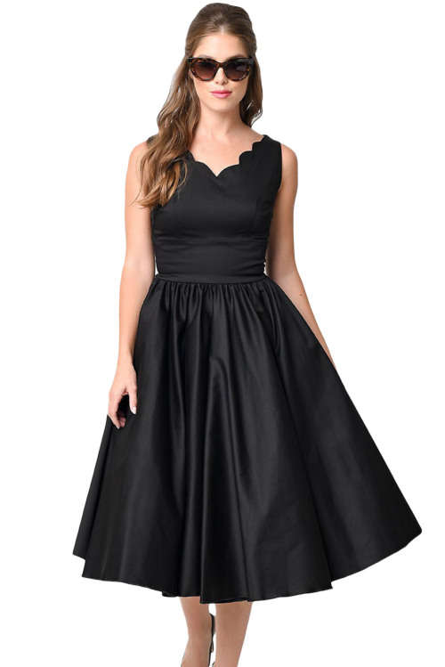 SEXY SCALLOPED EDGE NECK DETAIL VINTAGE DRESS