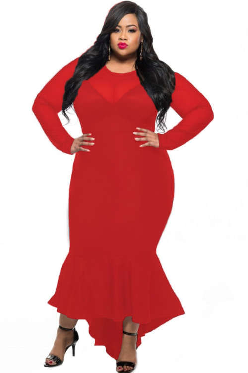 **PLUS SIZE** MAGNIFICENT MESH SPLICE MERMAID STYLE DRESS