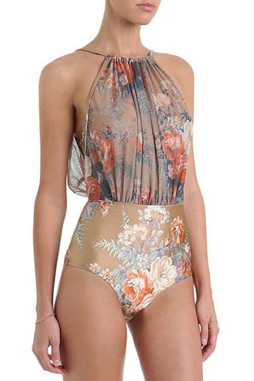 RETRO FLORAL MESH HIGH WAISTED SWIMSUIT