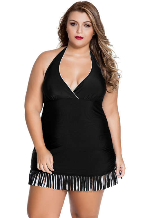 **PLUS SIZE** SEXY SOLID COLOUR ONE PIECE SWIM DRESS