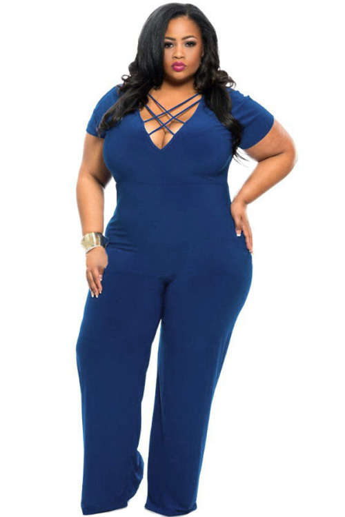 **PLUS SIZE** SEXY STRING NECK DETAIL JUMPSUIT