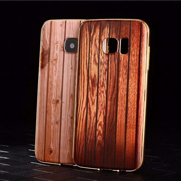 Wooden Pattern Case Gold Alloy Frame Protective Shell for Samsung Galaxy S7 Edge (FREE SHIPPING)