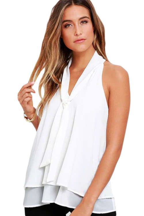 STYLISH DOUBLE CASCADING NECK TIE DETAIL TOP ( SMALL TO PLUS SIZE )