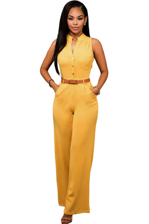SEXY SLEEVELESS WIDE LEG WITH BELT DETAIL JUMPSUIT ( SMALL TO PLUS SIZE )