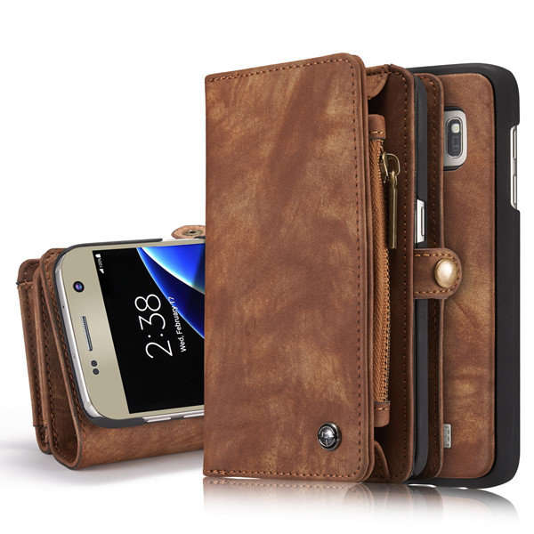 Removable Functional PU Zipper Wallet Card Case Cover For Samsung Galaxy S7 Edge