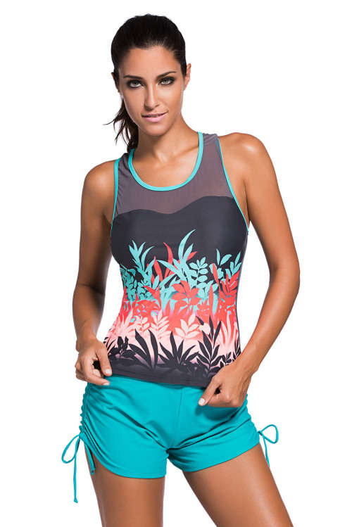Tankini Top Racer Back Mesh Splice Padded Swimsuit Costume Beachwear Small to Plus Size