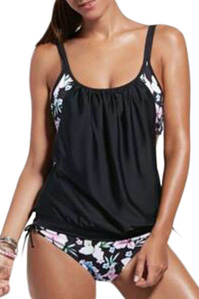 2 Piece Floral Layered Tankini Modest Coverage Removable Padding Swimsuit Swimwear Costume Beachwear