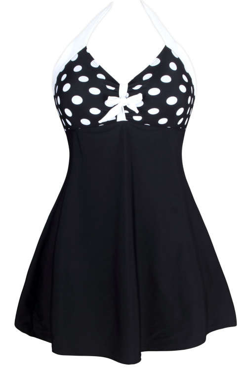 Polka Dot Padded Underwire All In One Swimdress One Piece Swimsuit Costume Swimwear Small Plus Size