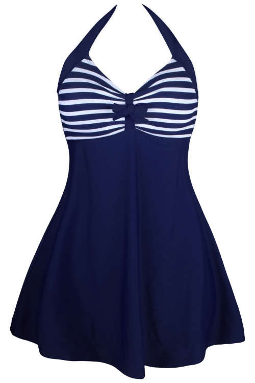 Striped Padded Underwire All In One Swimdress One Piece Swimsuit Costume Swimwear Small Plus Size