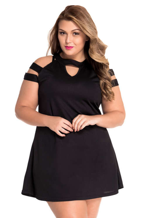 **PLUS SIZE** TRENDY CUT AWAY SHOULDER DETAIL DRESS