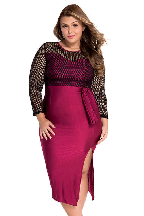 **PLUS SIZE** STYLISH FISHNET DETAIL MIDI DRESS