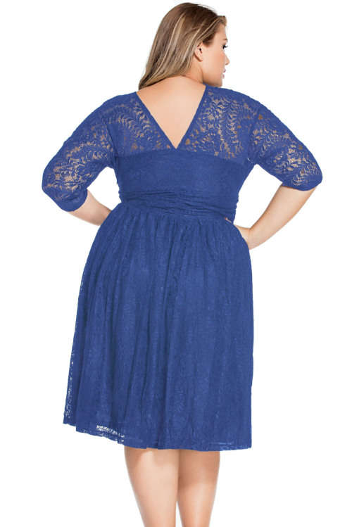 **PLUS SIZE** LOVELY LACE OVERLAY DETAIL SKATER DRESS