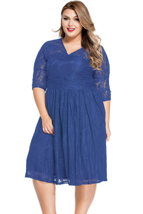 **PLUS SIZE** LOVELY LACE OVERLAY DETAIL SKATER DRESS