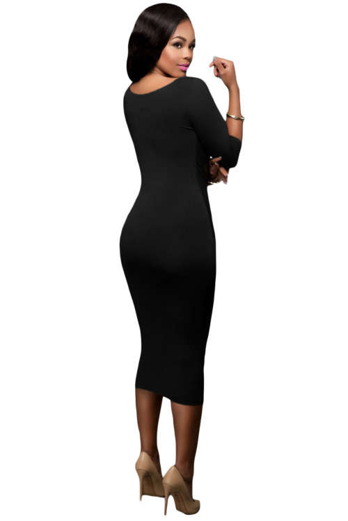 Black Wear Two Ways Bodycon Midi Dress Formal Cocktail Party Night Club Evening Wear