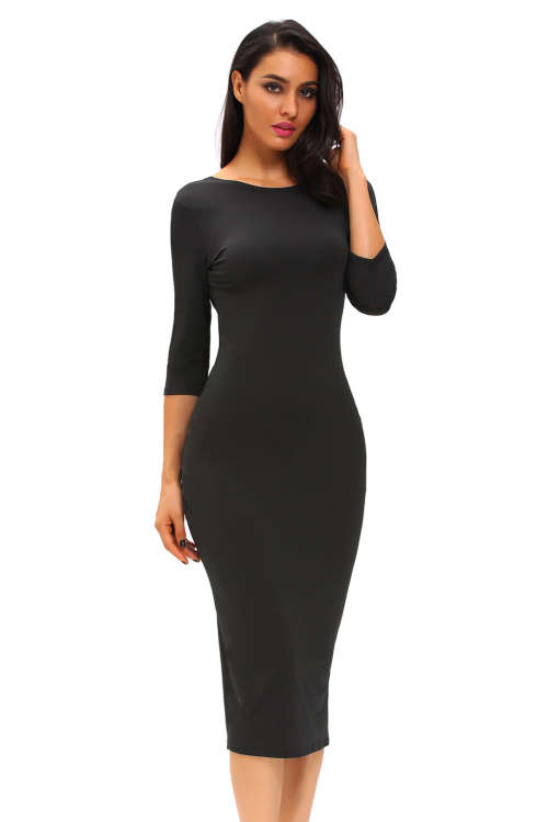 Black Wear Two Ways Bodycon Midi Dress Formal Cocktail Party Night Club Evening Wear