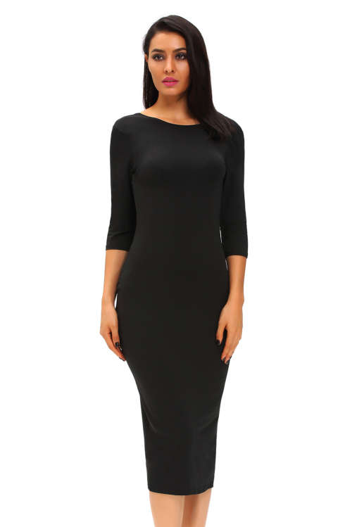 Black Wear Two Ways Bodycon Midi Dress Formal Cocktail Party Night Club Evening Wear