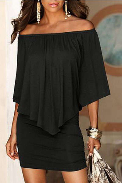 Black Layered Versatile Wear Multiple Ways Mini Dress Formal Cocktail Party Night Club Evening Wear