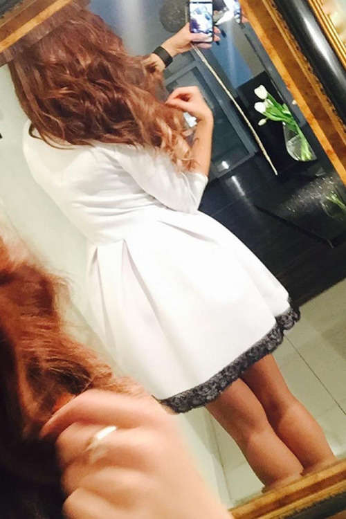 White Contrast Lace Trim V Neck Skater Dress Formal Cocktail Party Night Club Evening Wear