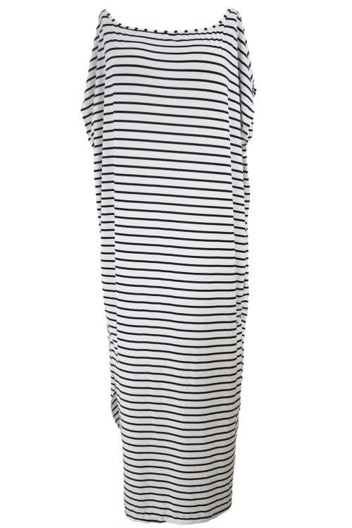 White Black Stripes Off Shoulder Asymmetric Maxi Dress Beach Summer Casual Wear