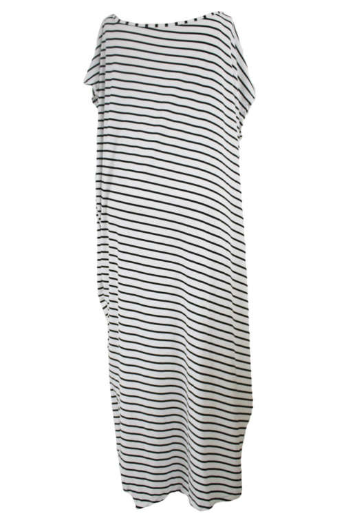 White Black Stripes Off Shoulder Asymmetric Maxi Dress Beach Summer Casual Wear