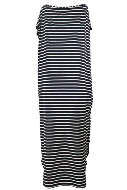 Black White Stripes Off Shoulder Asymmetric Maxi Dress Beach Summer Casual Wear