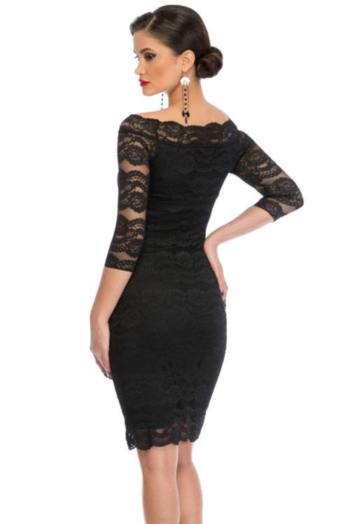 Black Lace Off Shoulder Midi Dress Formal Cocktail Party Night Club Evening Wear
