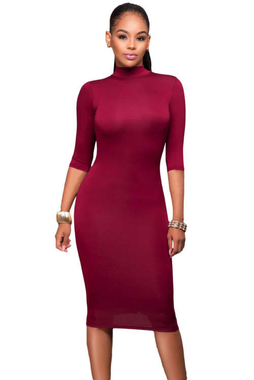 Burgundy Bodycon O Ring Back Strap Detail Midi Dress Formal Cocktail Party Night Club Evening Wear