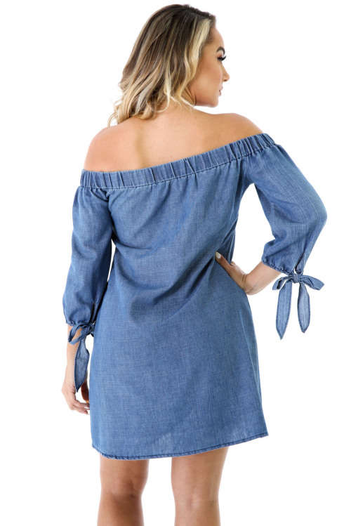 Light Weight Off Shoulder Denim Dress Formal Cocktail Party Night Club Evening Wear
