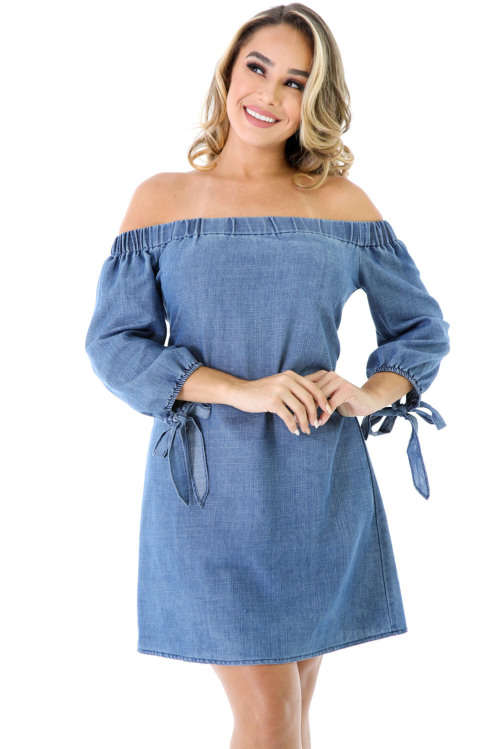 Light Weight Off Shoulder Denim Dress Formal Cocktail Party Night Club Evening Wear