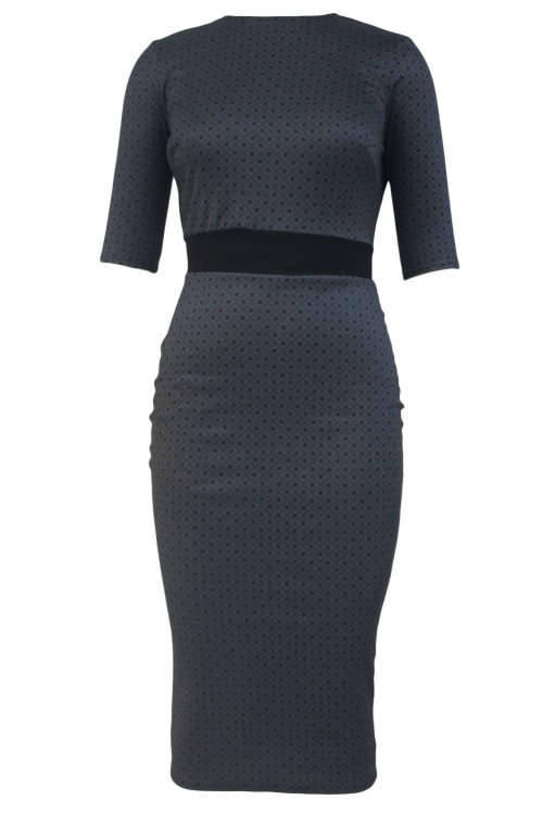 Diamond Print Half Sleeve Midi Dress Formal Cocktail Party Night Club Evening Wear