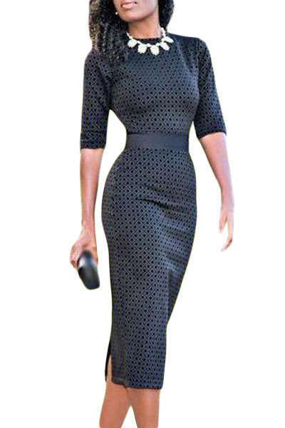 Diamond Print Half Sleeve Midi Dress Formal Cocktail Party Night Club Evening Wear