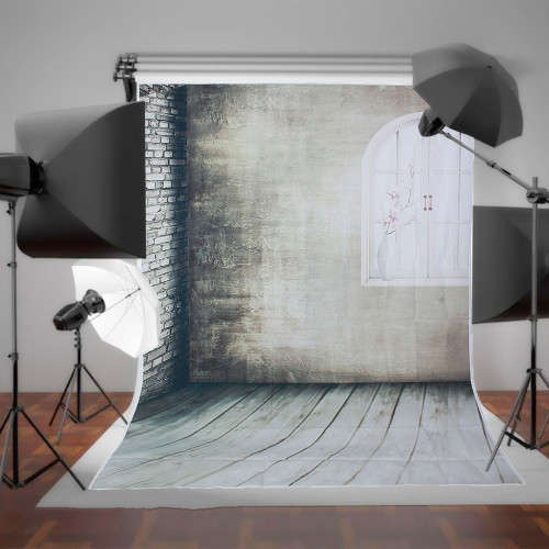 1.5x2.1m Arched Windows Gray Wall Non-Woven Shooting Studio Photography Background Backdrop