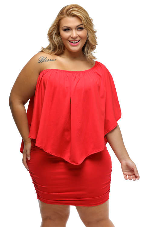 Red Plus Size Multi Layer Off Shoulder Cape Dress Formal Cocktail Party Night Club Evening Wear