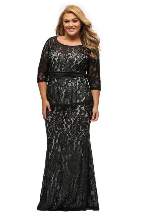 Black Lace Plus Size Peplum Maxi Dress Formal Cocktail Party Night Club Evening Wear