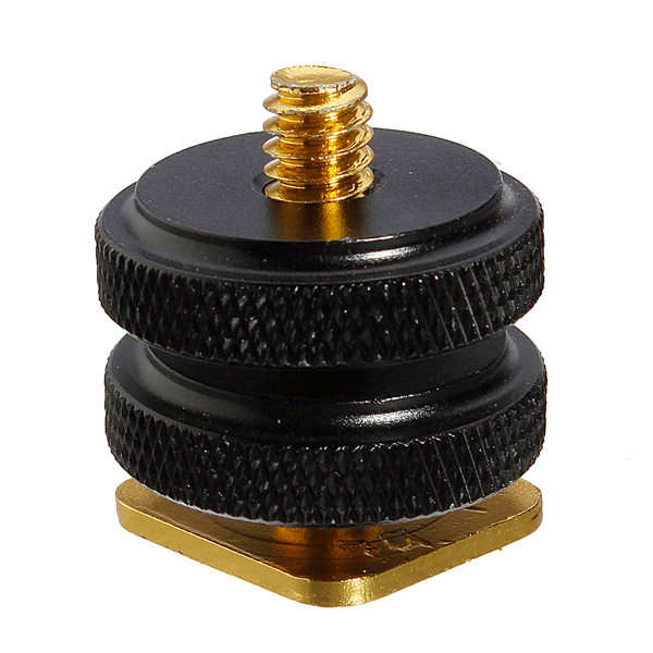 1/4 Inch Dual Gold Nuts Tripod Mount Screw To Camera Hot Shoe Adapter