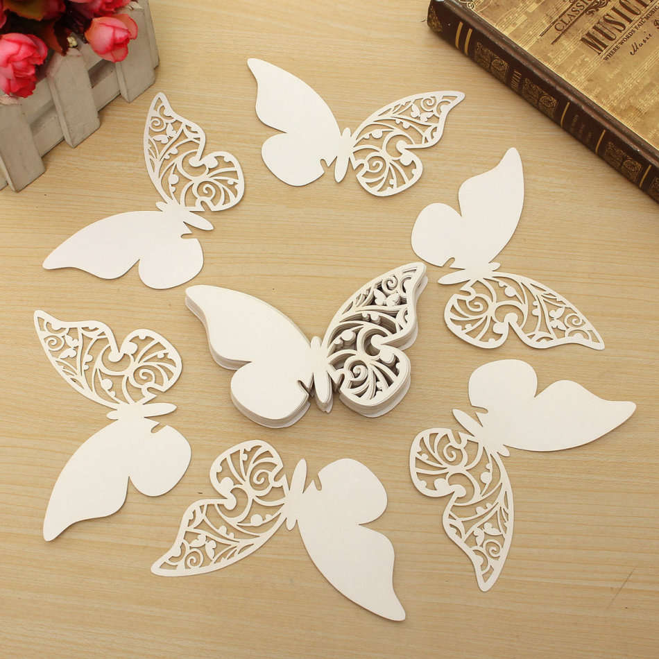 50Pcs Butterfly Wedding Name Place Cards Wine Glass Laser Cut Pearlescent Card Party Accessories
