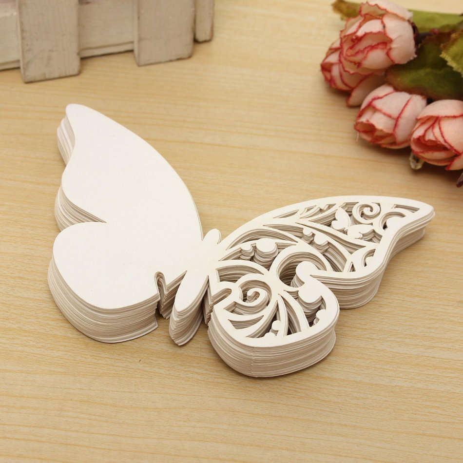 50Pcs Butterfly Wedding Name Place Cards Wine Glass Laser Cut Pearlescent Card Party Accessories