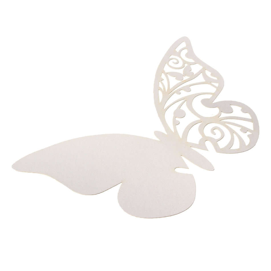 50Pcs Butterfly Wedding Name Place Cards Wine Glass Laser Cut Pearlescent Card Party Accessories