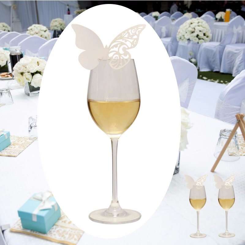 50Pcs Butterfly Wedding Name Place Cards Wine Glass Laser Cut Pearlescent Card Party Accessories