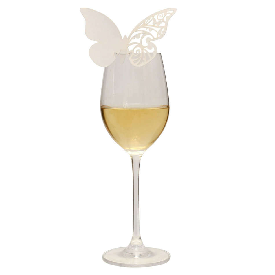 50Pcs Butterfly Wedding Name Place Cards Wine Glass Laser Cut Pearlescent Card Party Accessories