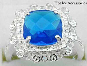 **INTERNATIONAL POSTAGE** HALLMARKED 925 STERLING SILVER SIMULATED SAPPHIRE RING