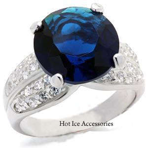 **INTERNATIONAL POSTAGE** 18K WHITE GOLD PLATED SIMULATED SAPPHIRE RING
