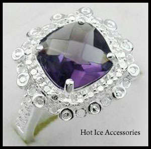 **INTERNATIONAL SHIPPING** STERLING SILVER HALLMARKED SIMULATED AMETHYST RING*NO COMBINED POSTAGE