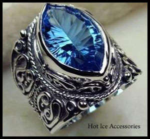 **INTERNATIONAL POSTAGE** HALLMARKED 925 STERLING SILVER SIMULATED BLUE TOPAZ RING