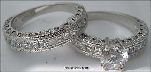 **INTERNATIONAL POSTAGE**  SOLID STERLING SILVER SIMULATED DIAMOND  WEDDING RING SET
