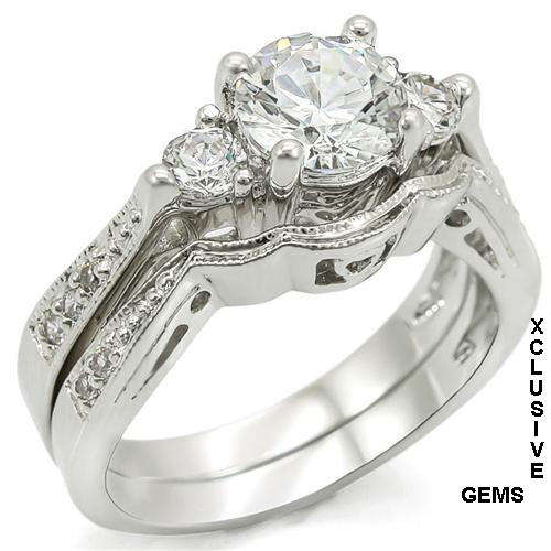 **In Stock*  SIMULATED DIAMOND 18K WHITE GOLD PLATED WEDDING RING SET