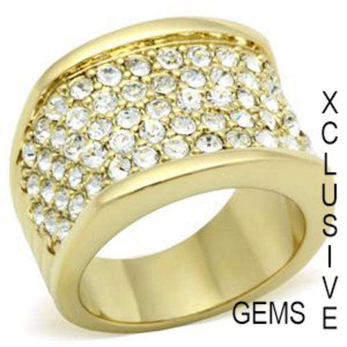 * R35 POSTAGE* YELLOW GOLD PLATED SIMULATED DIAMOND LADIES RING