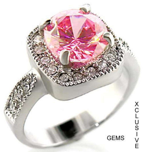 LOCALLY IN STOCK* R35 POSTAGE* 18K WHITE GOLD PLATED SIMULATED PINK TOPAZ LADIES RING