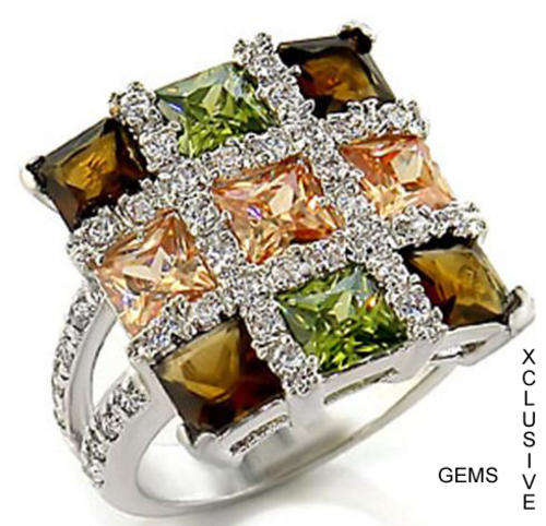 * R35 POSTAGE* 18K WHITE GOLD PLATED MULTI COLOURED SIMULATED DIAMOND LADIES RING