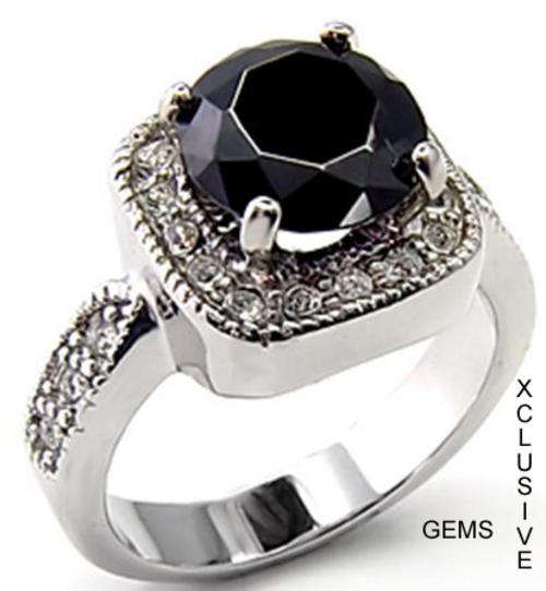 * R35 POSTAGE* 18K WHITE GOLD PLATED BLACK STONE LADIES RING